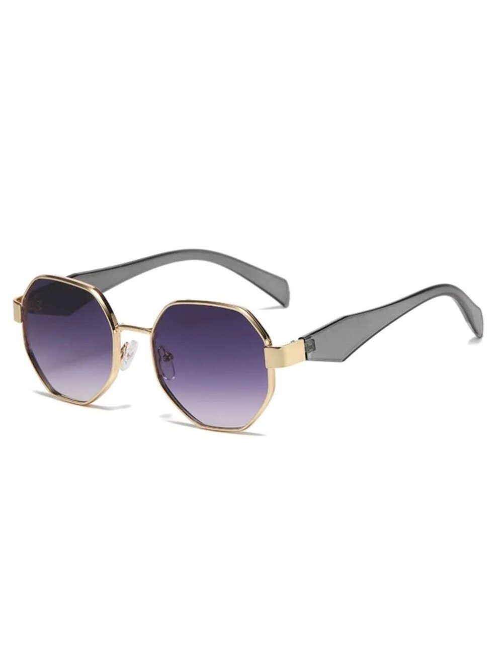 Unisex Vintage Style Octagonal Gold Frame Sunglasses W/ Black-Grey Gradient Lens